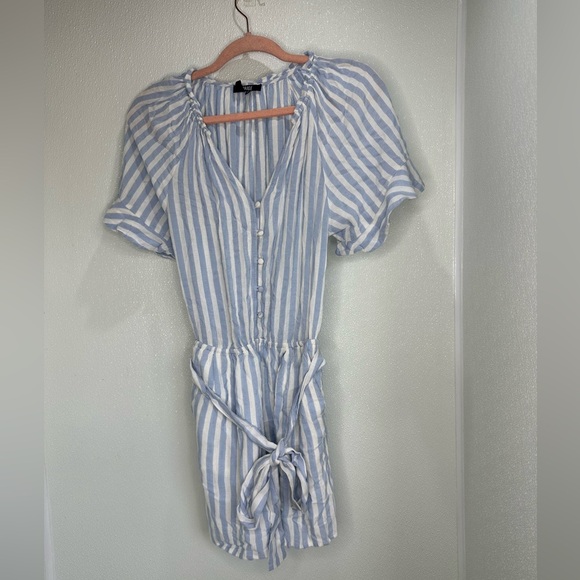 Paige Ice Stripe Blue Harmony Romper Ruffled Size S Beachy Costal Nautical - Picture 2 of 5